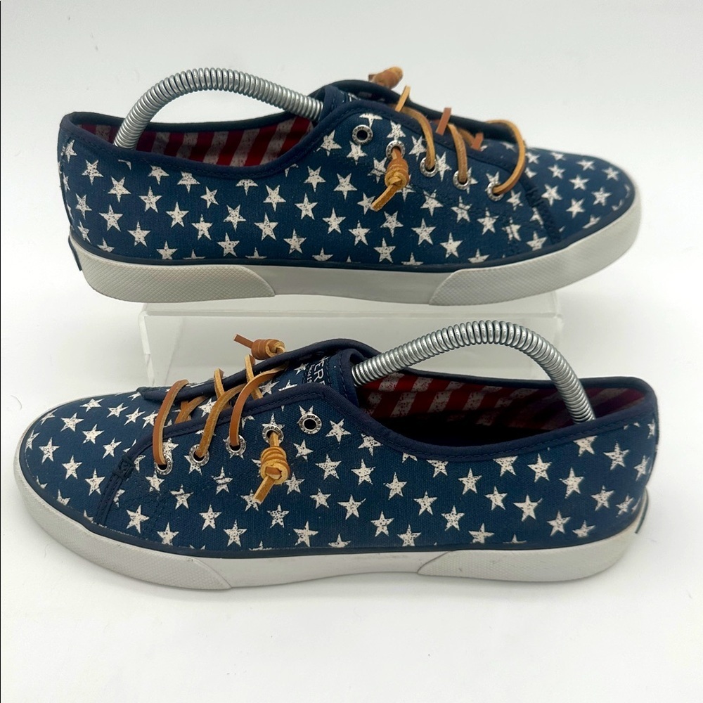 Sperry Top-Sider Shoes Women’s Blue White Star Flag 4th July Sneaker Size 10.0